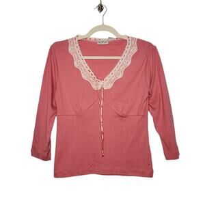NWT Vintage y2k White Stag Lace Pink 3/4 Sleeve Fairy Whimsy Autumn Babydoll
